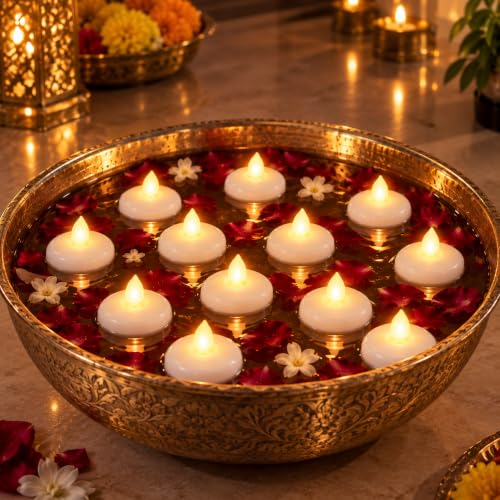 Image of Party Propz Water Sensor Tealight Candles - 12 Pcs Floating Candles for Water Bowl, Diwali Lights for Home, Decorative LED Tea Lights for Diwali, Floating Decor for Weddings