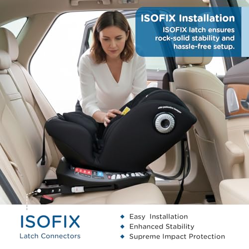 Image of Mee Mee Orbit 360 Rotatable Convertible ISOFIX Car Seat for 0-12 Years (0-36 kg) | Rear & Forward Facing | ECE R44 /04 Certified | 5-Point Safety Harness | Adjustable Recline & Headrest | Model Name: Orbit | Black