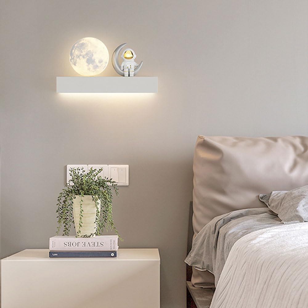 Cartone animato astronauta camera da letto applique da parete moderna per bambini lampada da parete a forma di luna creatività nordica lampada da parete bianca per vivaio lampada da parete per