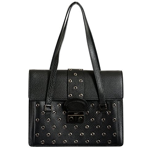 Bolsa de ombro feminina preta de couro vermelho Valentino