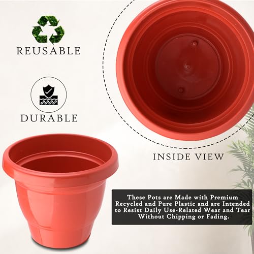 Image of Kuber Industries (Pack of 4) Flower Pot | 2-Layer Fuldani Flower Pot (8 Inch) Pots for Terrace, Garden | Phooldaan for Home D?cor | Synergy Indoor Plant Stand | Pots Stand for Plants | Red