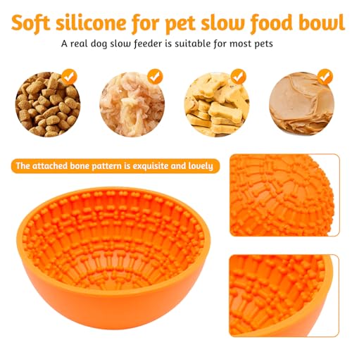 Silikon-Lecknapf für Hunde, lustig, langsamer Futternapf, rutschfest, interaktiv, Anti-Ersticken, langsames Fressen, gesünder (orange)