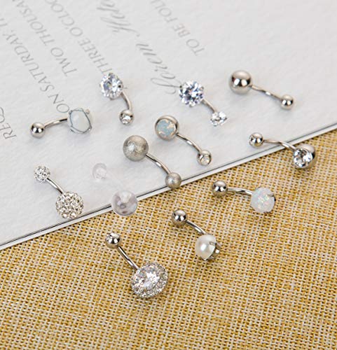 Masedy MASEDY-AP22-S 12Pcs Belly Button Rings For Women Surgical Steel Curved Navel Barbell Rings Body Piercing Jewelry Silver thumb #2