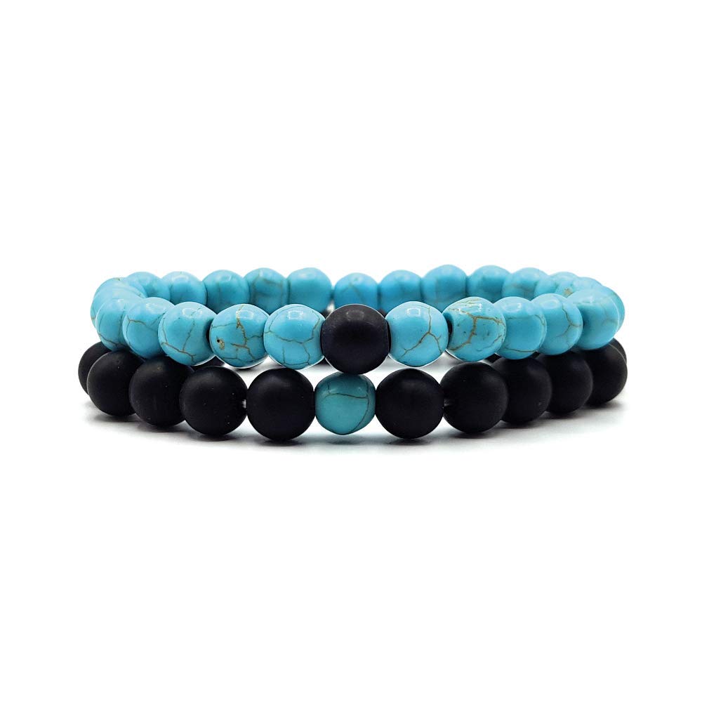 KARDINAL WEIST Howlite Turquoise Onyx Bracelet Yin Yang, Gemstone Beads, Natural Stone Jewellery, Friendship Bracelet, Partner Bracelet, L+, Stone, Onyx,