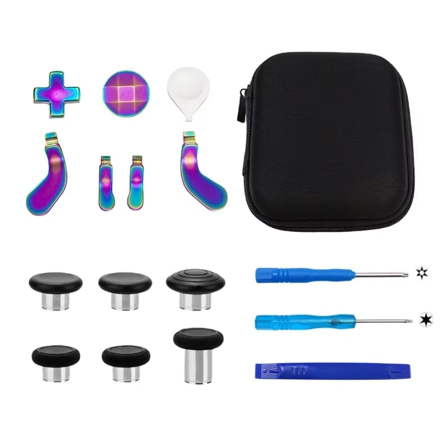 Carbon Pattern Metal Thumbstick 17 in 1 for X-box One Elite Series 2 Controller Magnetic Buttons Joystick Kit (Chrome)
