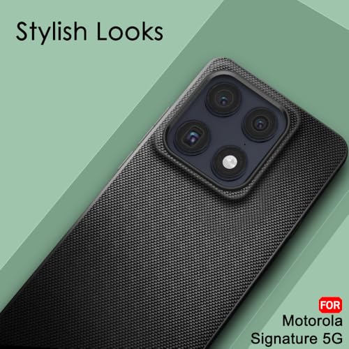 Image of TheGiftKart Back Cover Case for Motorola Moto Signature 5G | Slim & Lightweight | Ultra-Premium Design | Camera Protection Bump | Fabric Texture Case Cover (PC & TPU, Black)