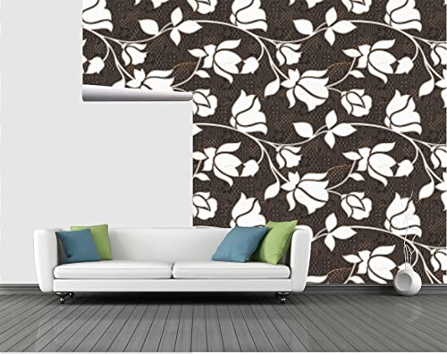 Image of CABANA HOMES Wall Stickers Botanical DIY Flower Wallpaper for Decals (45 x 125 cm, 1 Roll) (6 sq. ft) Decorative Self Adhesive Home Decor Bedroom Living Room, Dark Brown
