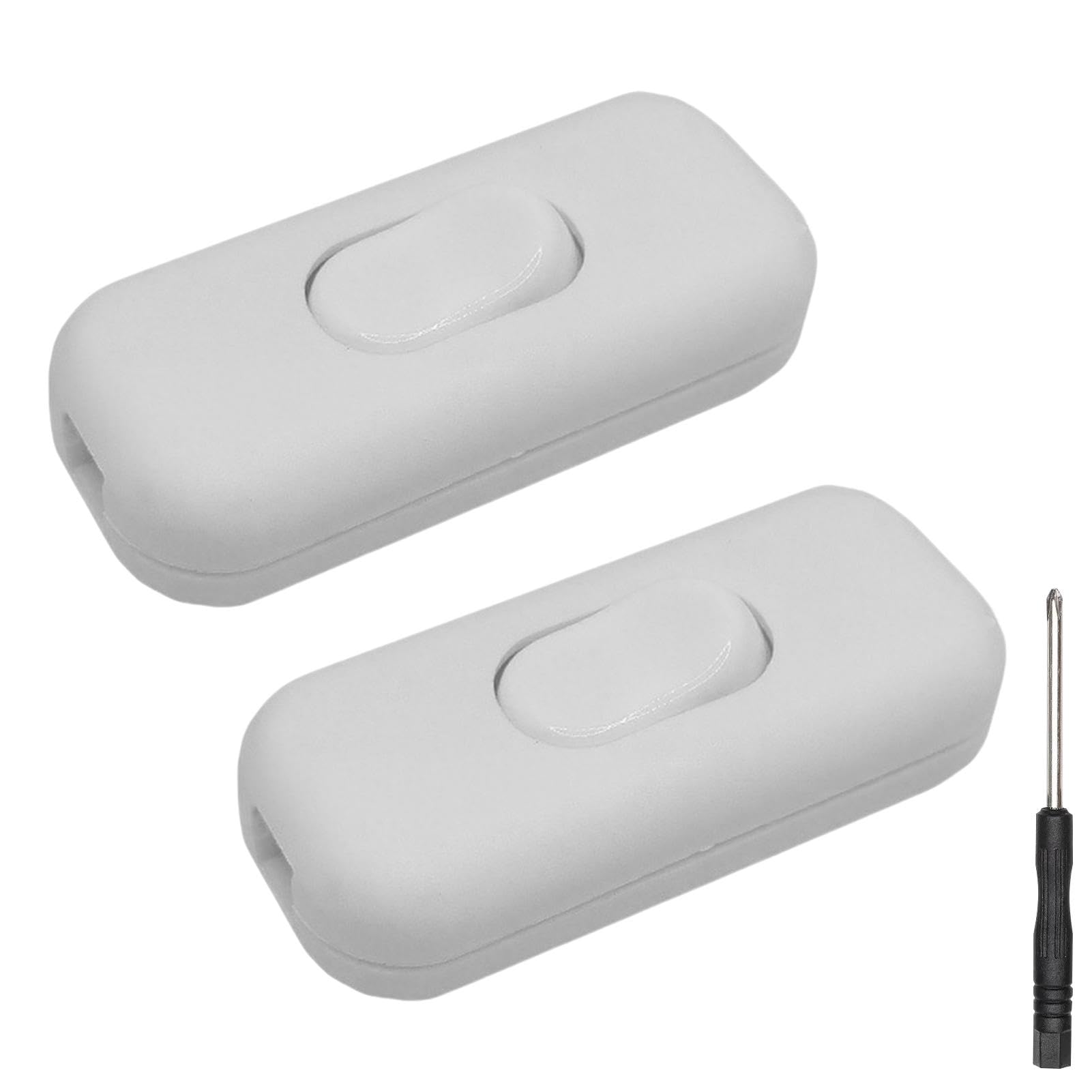2 Pcs Double Pole Inline Light Switch, Low Profile Inline Cord Switch, 250V, 6Amp, Easy Installation for Table Lamps, Bedside Lamp and More, White