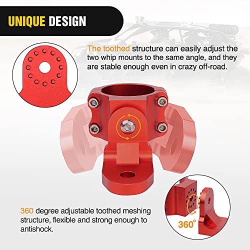 Image of Nilight UTV Flag Antenna Mount Red 1.5 inch to 1.75 inch and 1.75 inch to 2 inch Roll Bar