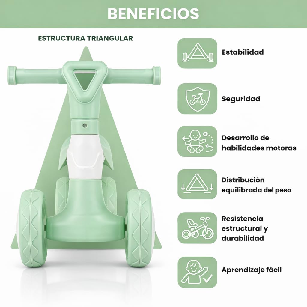 Edibaby, Triciclo Bebé 1 Año | Correpasillos Ligero | Primera Bicicleta de Equilibrio para Bebés | Bici sin Pedales | Juguete Niño 1-2 Años Ideal como Regalo (Menta)