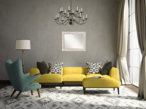 Amanti Art Wall Wood Framed Mirror, Glass Size 28X22, Alexandria White Wash #TOP6