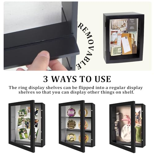 Image of Shadow Box Frame 8x10, Shadowbox Display Case Picture Frame with Linen Back and Removable Shelves, Wooden Memory Box for Wedding Bouquet, Pet Memorial, Medals