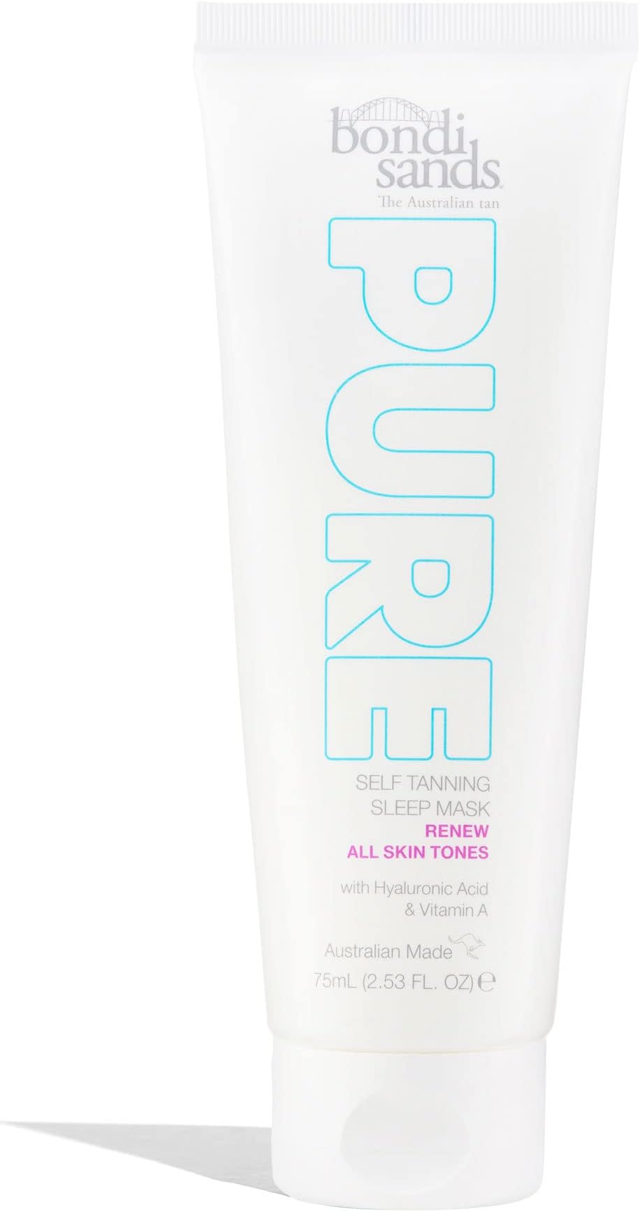 Bondi SandsPure Self Tanning Sleep Mask Renew | Hyaluronic Acid & Vitamin A Formula Provides Hydrated, Glowing Skin, Non-Comedogenic, Dermatologically Tested, Vegan + Cruelty Free | 75 mL/2.53 Oz