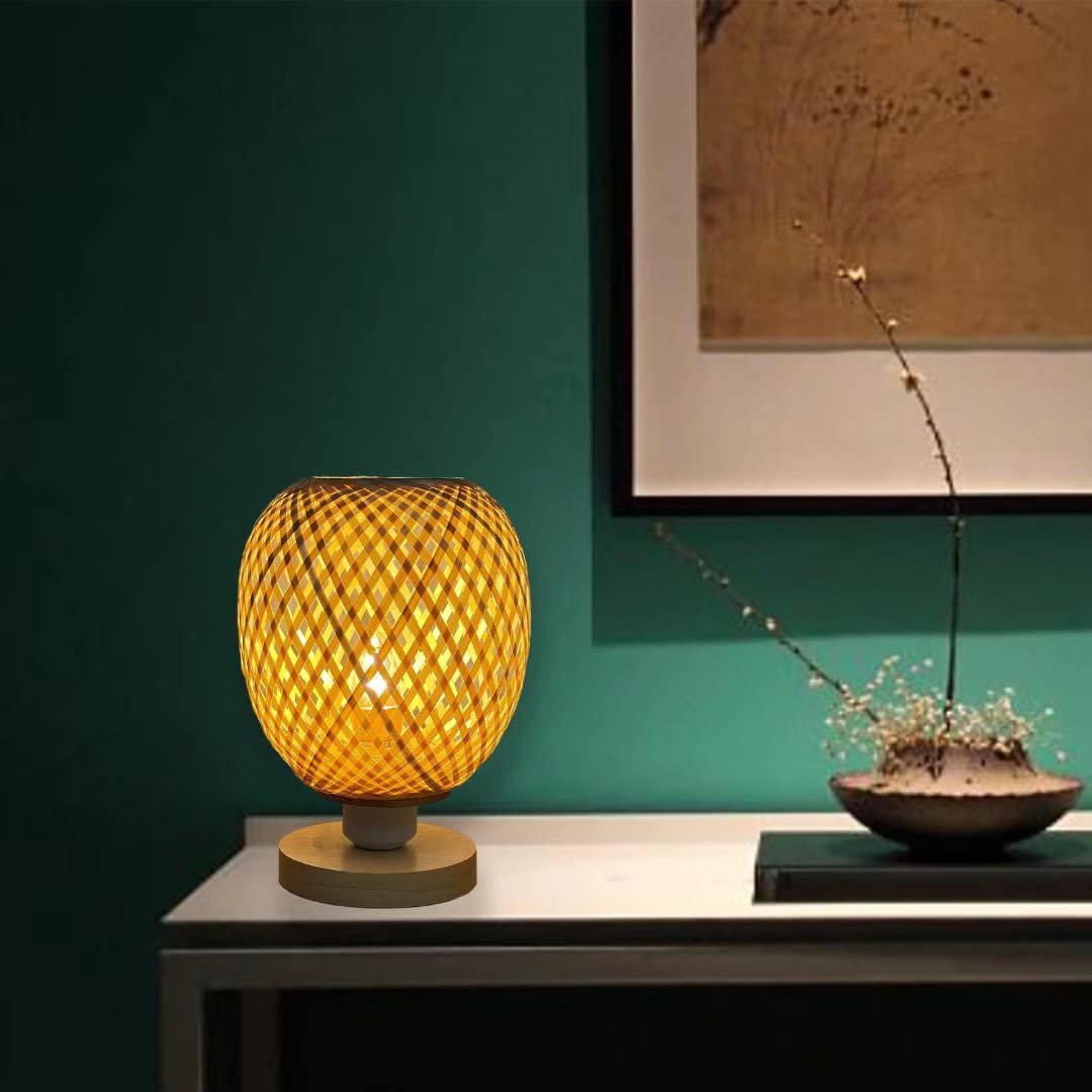 Accesorios de lámpara de Mesa Iluminación de Mesa Decorativa Decorativa de bambú cilíndrico Tejido de bambú iluminación rústica para Dormitorio, Sala de Estar,