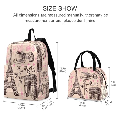 Paris-symbols Kids Backpack for Girls Boys Kindergarten Elementary School Backpacks Set with Lunch Box2