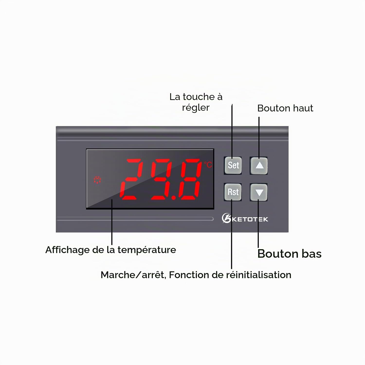 KETOTEK Regulateur de temperature 30℃~300℃ avec sonde, Contrôleur de Thermostat Numerique 220V 30A Relais Incubateur Chauffage Refroidissement