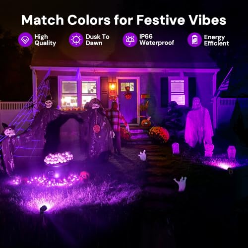 Image of L LOHAS LED Halloween Purple Spotlights Outdoor, 12W Dusk to Dawn, 2 Pack
