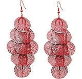 Lova Leaf - Pendientes colgantes con forma de filigrana rojo