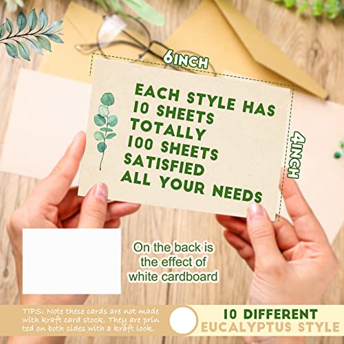 Image of Spiareal 100 Pcs Blank Note Cards Index Card, Brown, 4 x 6 in, Eucalyptus | Blank Greenery Cardstock with Eucalyptus Leaves, Thank Greeting Cards for Weddings, Baby Showers, School Office DIY