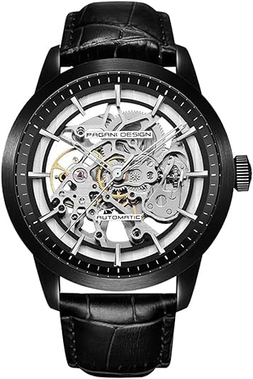 Pagani Design 1638 Herrenuhr 43MM Skelettierte Automatik Herrenuhr mit Saphirglasgehäuse Edelstahlgehäuse Lederarmband Luxus Sportuhr.