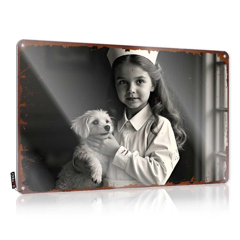 Fzfn Colour Amazing Retro Wall Decor, Beauty Collection Vintage Nurse With Cute Puppy Portrait | Farmhouse Highland Decor(30X40cm)