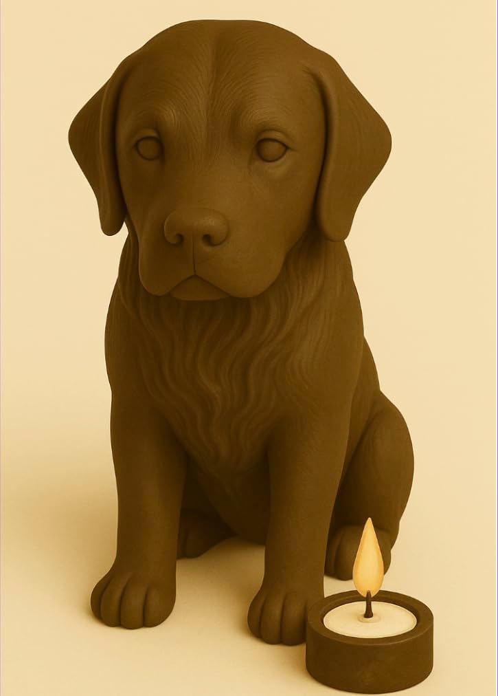Golden Retriever Keepsake Urn – Pet Memorial Sculpture with Candle & Tribute Kit – Holds Dog Ashes – Wood-Look Biobased Material – Remembrance Gift for Loss of Pet