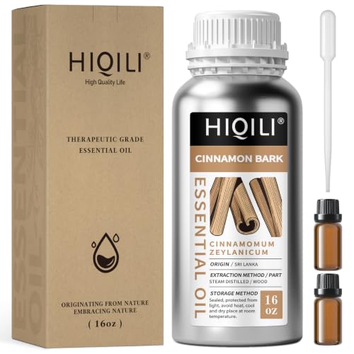 Image of HIQILI Cinnamon Bark Essential Oil for Versatile DIY, Diffuser & Skin | Brings Calming Stress Relief, Gentle Household Barrier, Soothing Massage Comfort & Air Freshening - 500ml / 16 fl oz