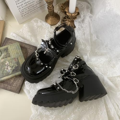 Emo Shoe Platform Y2K Grunge Women Teen Girls Chunky Goth Punk Kawaii Retro Gifts for Daughter Granddaughter Back to School Comfort, Leather Cute3