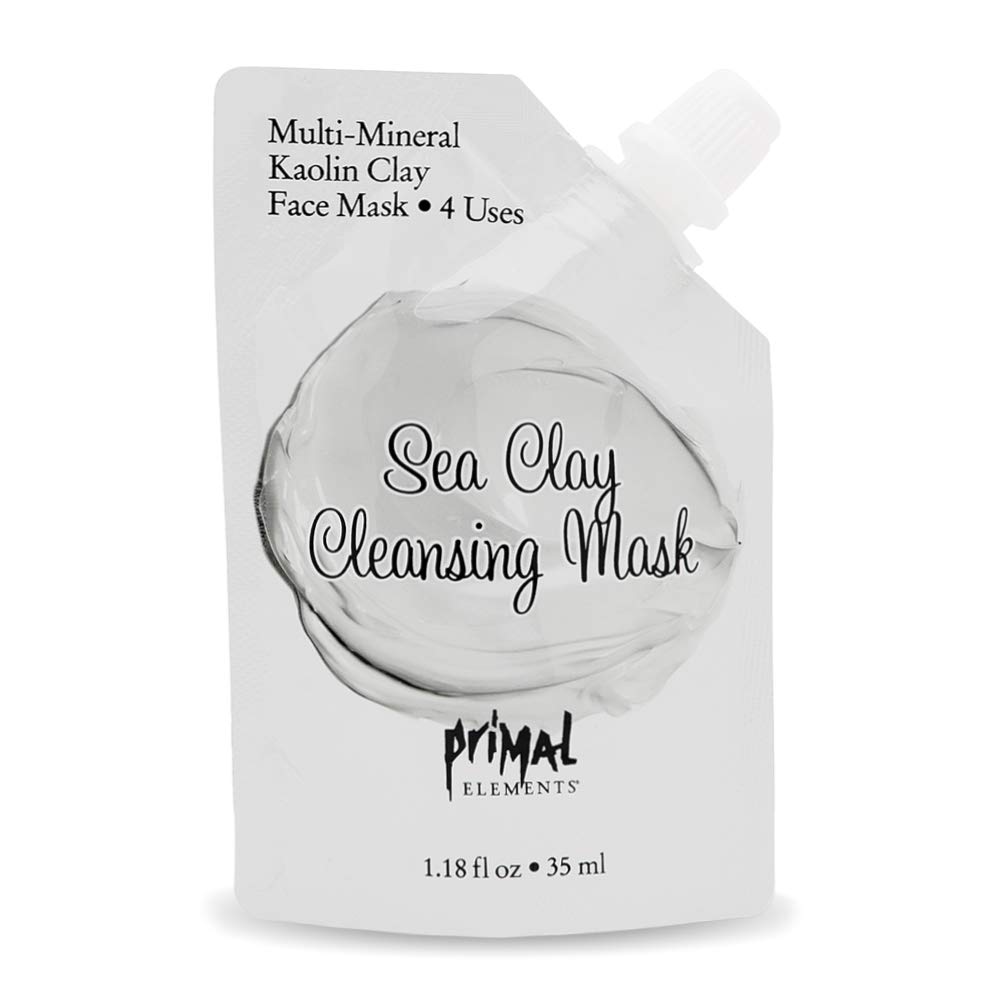Primal Elements Face Mask, Clay Mud Facial Treatment, Reduce Pores & Treat Blackheads, Multi-Use Package, 1.18 oz - Sea Clay Cleansing