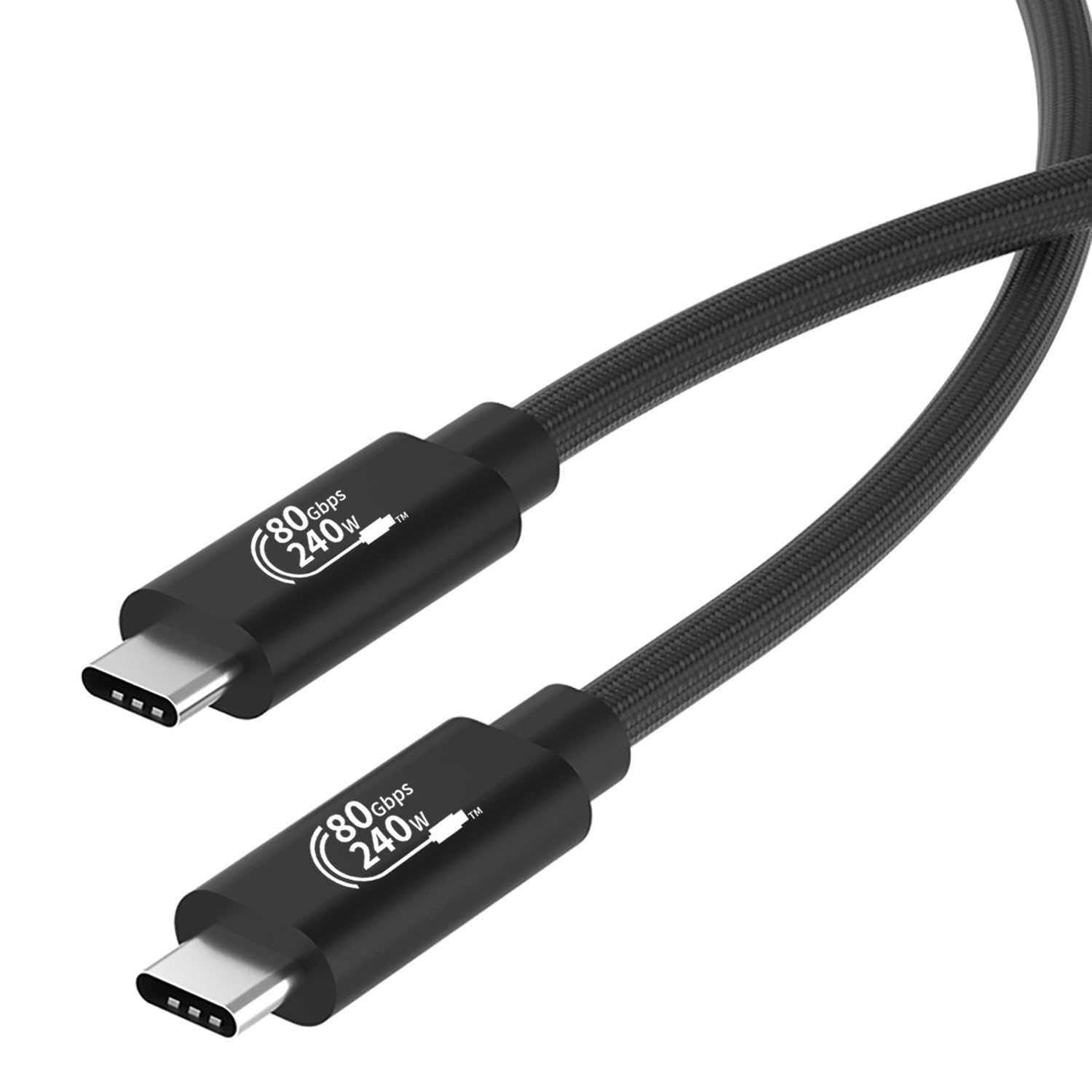Cable USB 4, transferencia de datos de 80 Gbps, carga de 240 W, trenzado gris, 5 pulgadas, macho a macho, compatible con Thunderbolt 3/4, SSD, monitor, laptop (3.3 pulgadas)