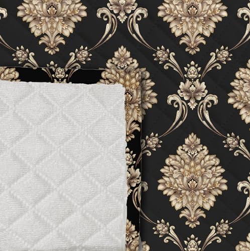 Image of Decorian Premium Soft Quilted Velvet Sofa Cover Mat, Sofa Seat Runner for Couch (Black Damask, 2 Pcs Arm Rest)
