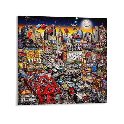 Charles Fazzino �`���[���Y�E�t�@�W�[�m�w�u���[�h�E�F�C�ň����������x�L����i�̃|�X�^�[ �I�t�B�X �x�b�h���[�� �_�C�j���O���[������ �L�����o�X ��� �A�[�g�p�l��28x28inch(70x70cm)