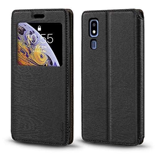 Funda de Cuero PU con Ventana Visible y Cierre Magnético Invisible Compatible con Samsung Galaxy A2 Core, Cubierta Inteligente de Protección (Negro)