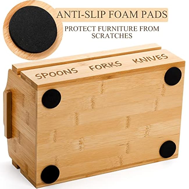 Yesland Wooden Utensil Holder Silverware Holder Caddy, 4 Compartments Bamboo for Party Kitchen Countertop