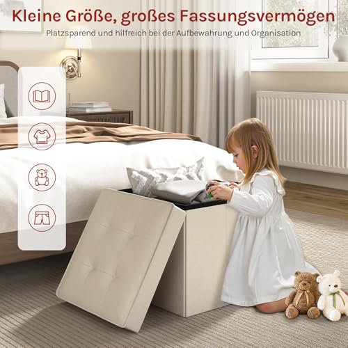 WOLTU Sitzhocker mit Stauraum Sitzwürfel Sitzbank Faltbar Truhen Aufbewahrungsbox, Deckel Abnehmbar, Gepolsterte Sitzfläche aus Leinen, 37,5×37,5x38CM(LxBxH), Beige, SH30cm - 5