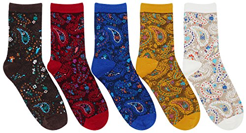 Bellady Women Lady's 5 Pair Bohemian Vintage Style Cotton Crew Socks,Multi Color #TOP1
