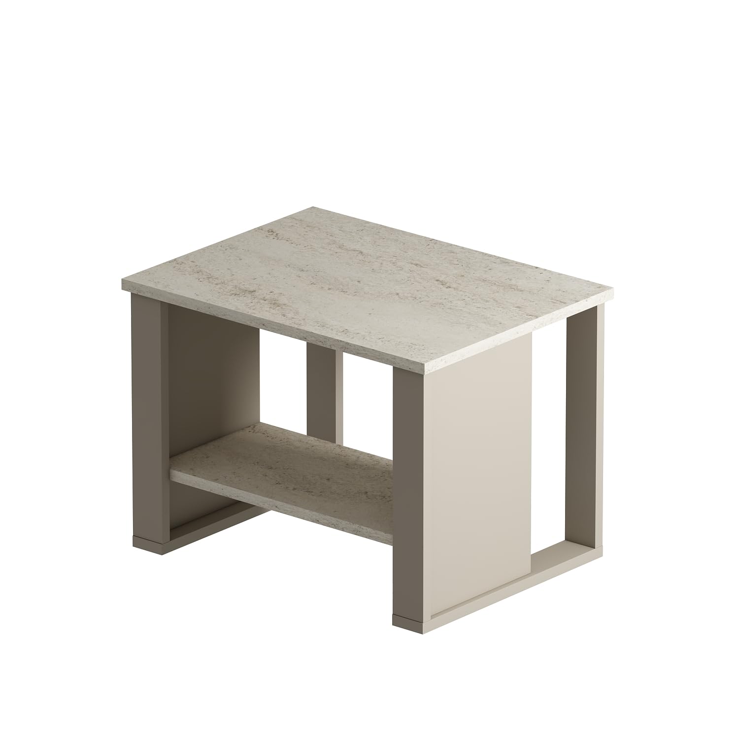 Homidea Boss Couchtisch – Moderner Beistelltisch mit Ablagefach, 60×45×43,6 cm (Beige-Travertin-Boss Couchtisch)