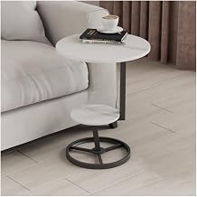 Marble Round Side Table, End Table Mental Nightstand Small Accent Coffee Table with Metal Frames for Living Room Side Table, Easy Assembly Color Black, Size White
