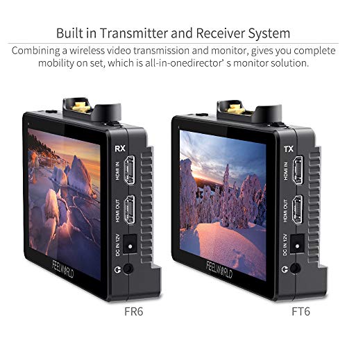 Image of FEELWORLD FT6 FR6 5.5 Inch Wireless Video Transmission DSLR Camera Field Monitor Built in Transmitter and Receiver System Long Range 800ft Low Latency 0.07s Touch 3D LUT HDR 4K HDMI Director AC DP