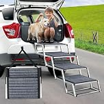 Snagle Paw Extra Wide Dog Ramp for Cars,Aluminum Dog Step for Car With Non-Slip Carpet,4 Stpes Lightweight Pet SUV Step,Easy to Fold Pet Stairs for SUV,Trucks,High Beds