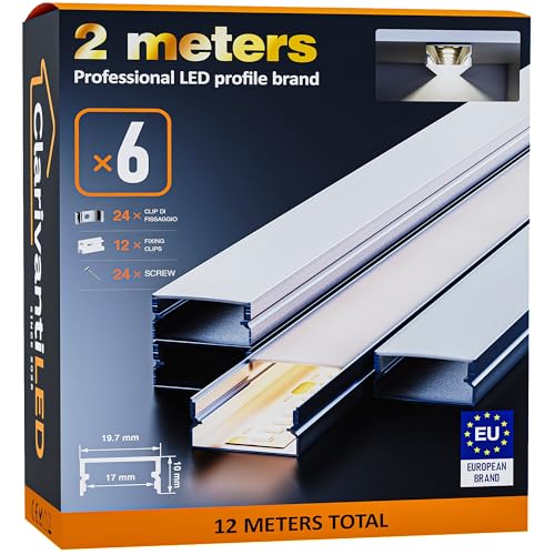 ClarivantiLED LED Profil 2m×6 Aluminium U-Form mit Milchig Weißer Abdeckung Kanal mit Diffusor,Alu â€¦ – Miniatur