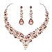 Youfir Bridal Austrian Crystal Necklace and Earrings Jewelry Set Gifts fit with Wedding Dress (Rose Gold-Peach)
