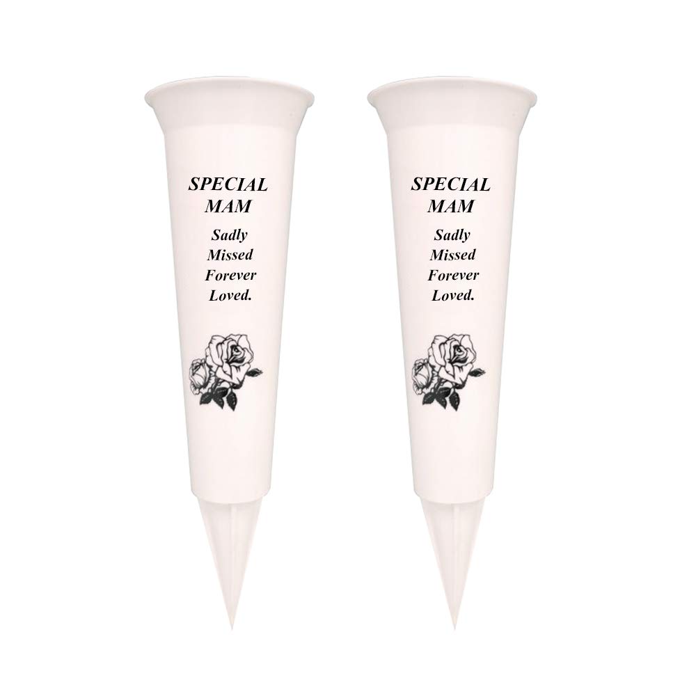 Onlinestreet Special Mam Graveside Memorial Vases/Flower Holders Ornament (2 Spikes/Package), Engraved With A Funeral Verse | A Personalized Plastic Spike Grave Decoration Ornament For Your Loved Ones (Special Mam)