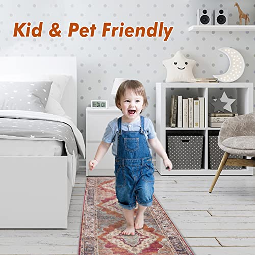 Tewwet Hallway Runner Rug, 2' X 10' Non Slip Runners Rug With Rubber Backing, Machine Washable Boho Vintage Rugs For Kitchen Bedroom Entryway Accent Area Carpet Runner 2X10 Ft #TOP4