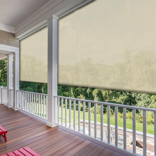 SunnyRoyal Patio Shades Roll Up Outdoor Exterior Roller Shades Roll Up Blinds for Patio Yard Deck Porch Balcony Backyard 6' W X 6' L Beige