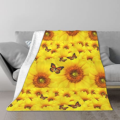 Yellow Flowers Butterflies Printed Throw Blanket Ultra-Soft Fuzzy Blanket Warm Blanket Fluffy Reversible Blanket For Bed And Couch #TOP5