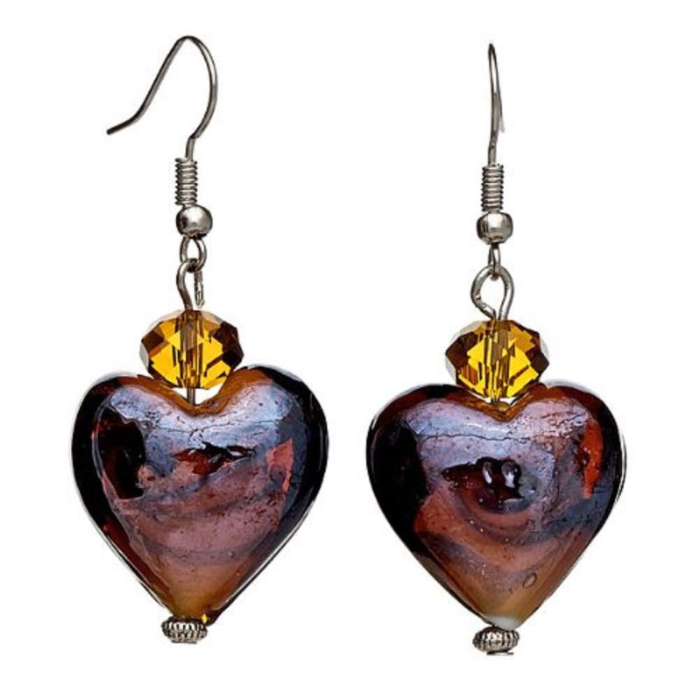 “Tigers Eye” Hand-Blown Venetian Murano Glass Drop Earrings