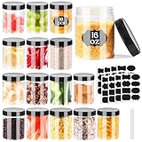 Janisfirst 16oz Clear Plastic Jars With Lids,Plastic Jars With Lids,Airtight Container Ideal For Dry Food, Peanut Butter, Honey Jam,Cream, Bathroom and Storage(set of16)