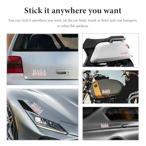 Image of MAGA Edition Car Emblem, 3D Raised Full Metal Badge Decal MAGA Personality Labels, Strong Adhesive Exterior Auto Body Decoration Embossed Sticker for Car Truck SUV (Silver & Red)
