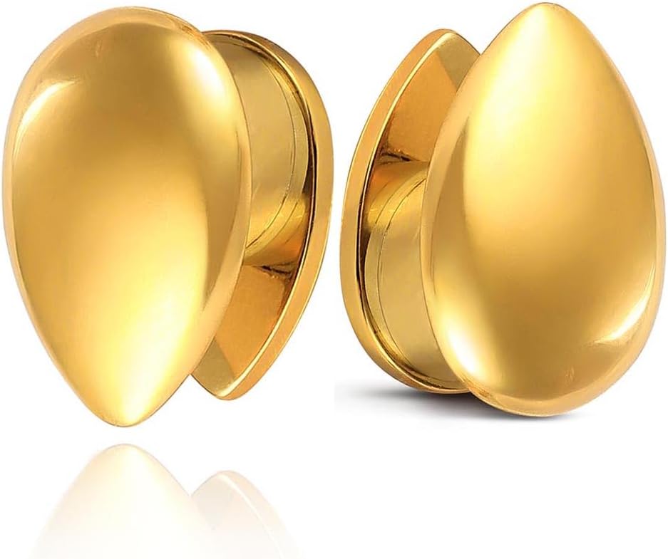 1 Pair Cute gauges like teardrop 2 colors Ear Tunnels Plugs 316 Stainless Steel Ear Gauges Weight Saddle Plugs Hypoallergenic expander Piercing Body Jewelry for women and men